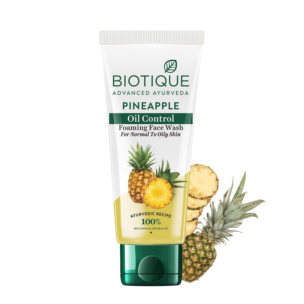 Biotique Pineapple Oil Control Foaming Face Wash | Hydrates dry skin | Eliminates Excess Oil | Evens Skin Tone | 100% Botanical Extracts | Suitable for All Skin Types | 50ml