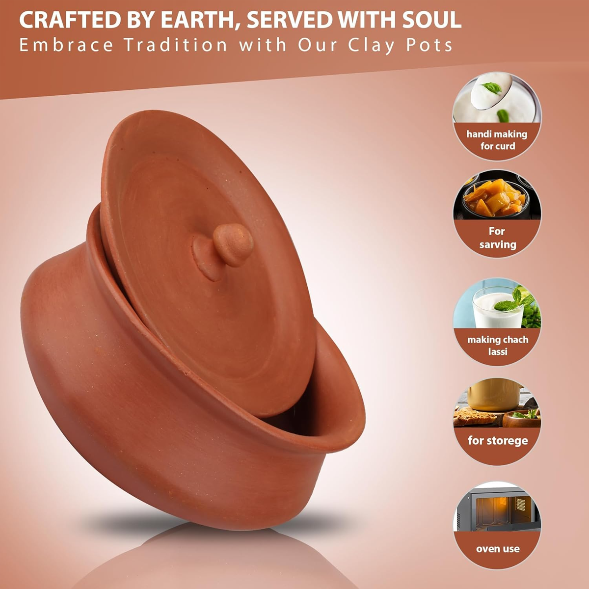 Earthen Clay Curd Pot with Lid | 500ml – Natural, Eco-Friendly Storage for Fresh & Healthy Curd