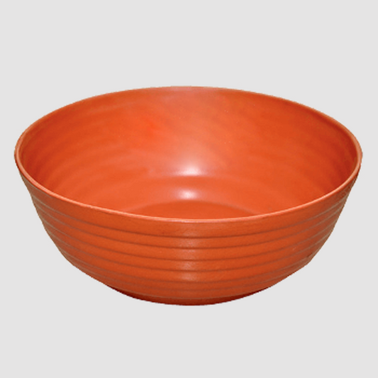 Handcrafted Earthen Clay Serving Bowl - 1.3 Liters | Eco-Friendly, Natural Red Linear Design for Healthy Dining