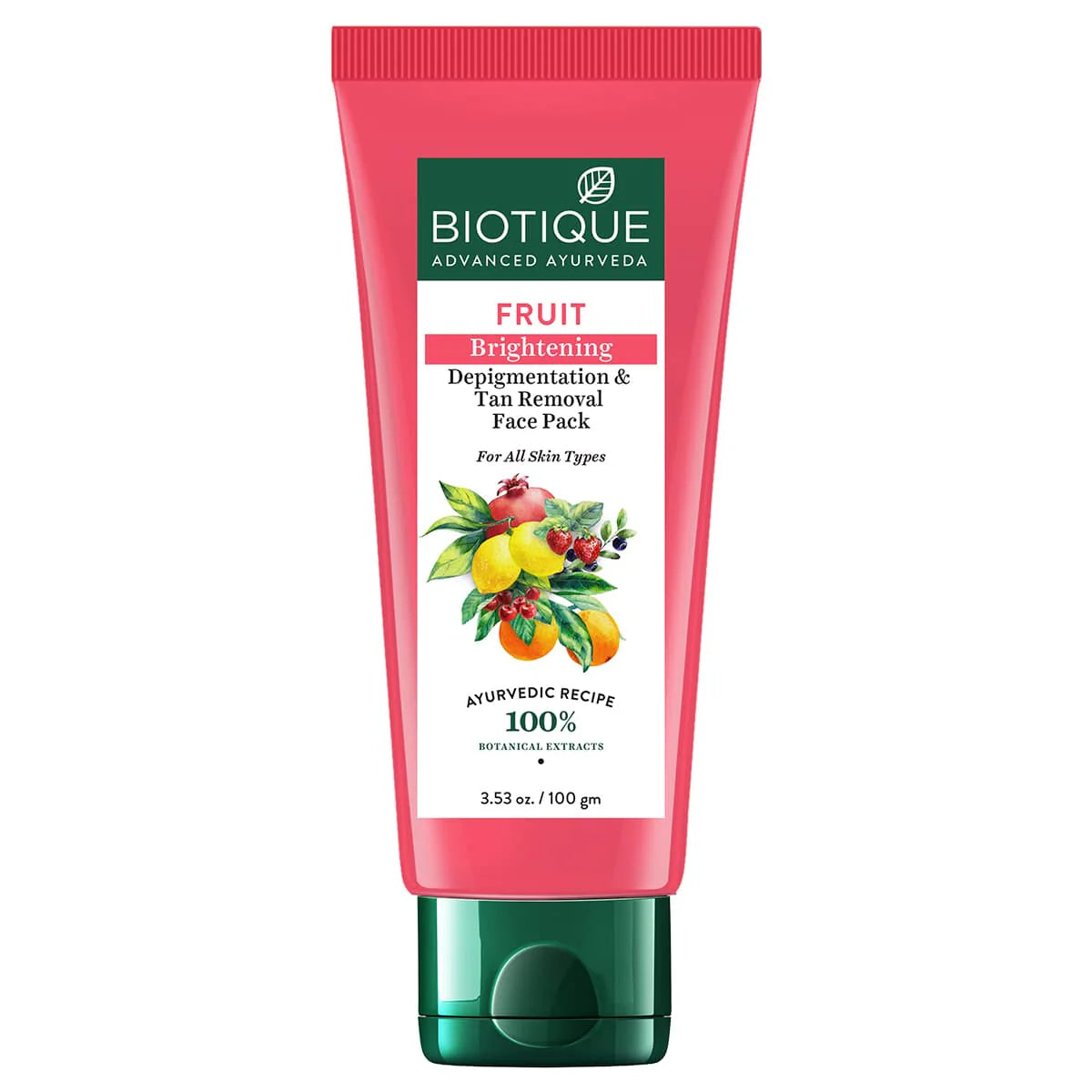 Biotique Fruit Brightening Depigmentation and Tan Removal Face Pack| Ayurvedic and Organically Pure| Tan Removal Face Pack for All Skin Types|10% Botanical Extracts| 50 gm