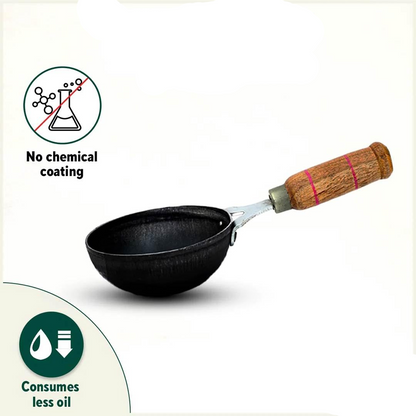 Iron Tadka Pan with Wooden Handle - 5 Inch | Durable, Traditional Cookware for Perfect Seasoning