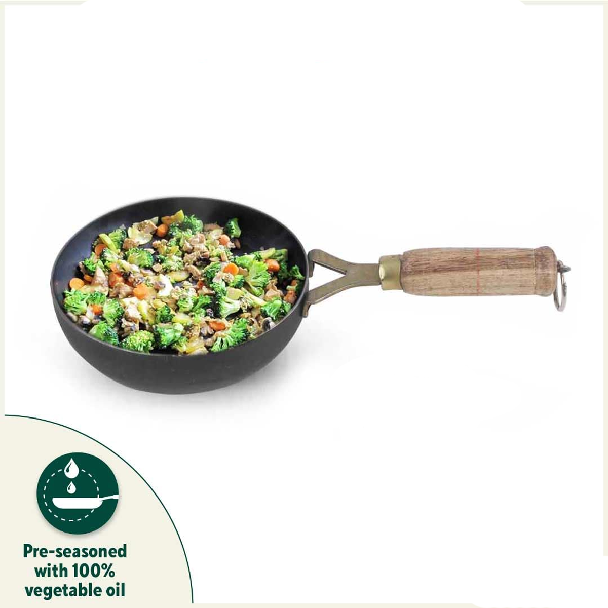 Iron Tadka Pan with Wooden Handle - 5 Inch | Durable, Traditional Cookware for Perfect Seasoning