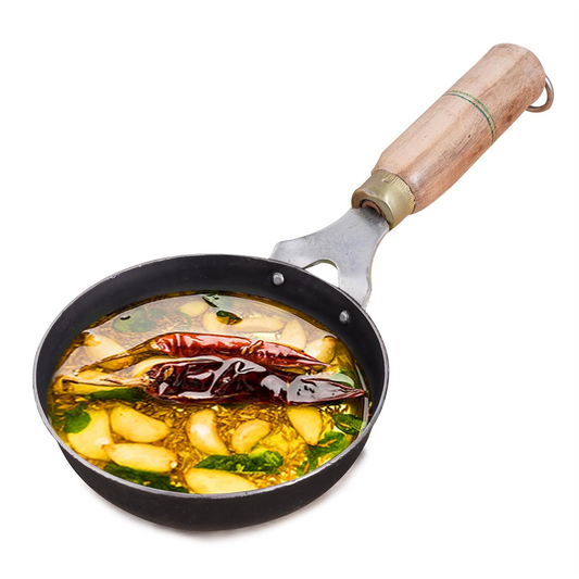 Iron Tadka Pan with Wooden Handle - 5 Inch | Durable, Traditional Cookware for Perfect Seasoning