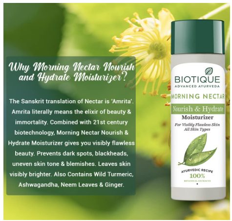 Biotique Morning Nectar Nourish & Hydrate| Flawless Skin Moisturizer Lotion| Prevents Dark Spots, Blackheads And Blemishes | Visibly Flawless Skin | Nourishes And Hydrates Skin | All Skin Types - 50 gms