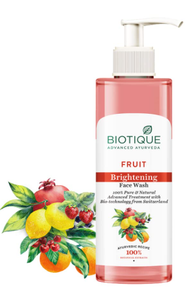 Biotique Fruit Brightening Face Wash| Ayurvedic and Organically Pure| Advanced Swiss Technology |100% Botanical Extracts| Suitable for All Skin Types - 50 ml