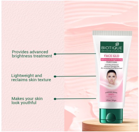 Biotique Face Glo Advance Brightening Fruit Cream | Visibly Flawless Skin | Lightens Skin Tone | 100% Botanical Extracts | Suitable for All Skin Types -65g