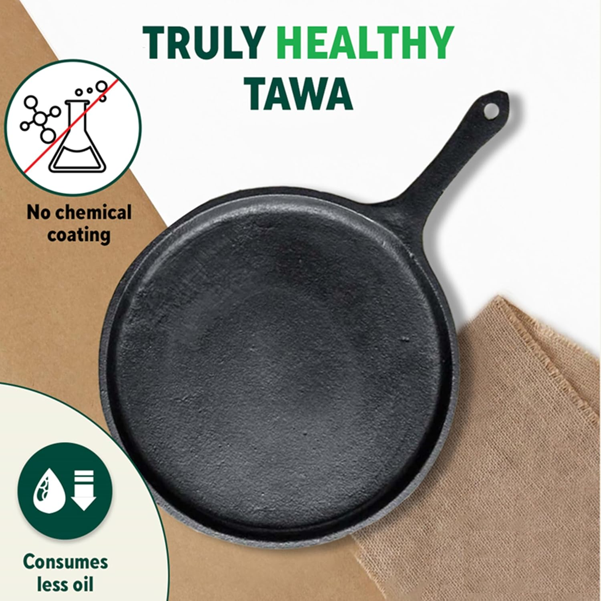 Cast Iron Tawa 11 Inch | Pre-Seasoned Cookware for Perfect Rotis, Dosas, and More – Durable & Versatile