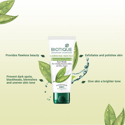 Biotique Morning Nectar Moisturize & Nourish Face Wash | Contains Wild Turmeric, Neem Leaves, & Morning Nectar | Visibly Flawless Skin | Suitable for All Skin Types | 50 ml